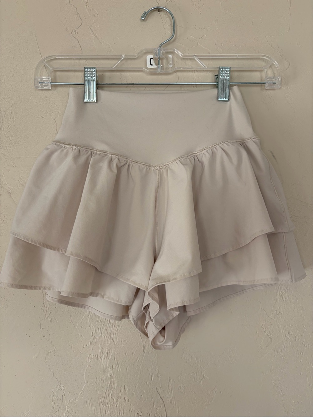 aerie High-Waist Layered Ruffle Athletic Shorts - Cream